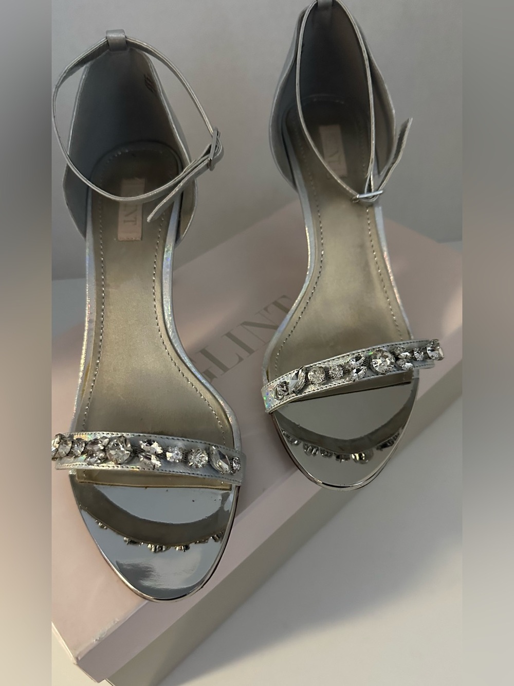 Glint Silver Gemstone Ankle-Strap Heels